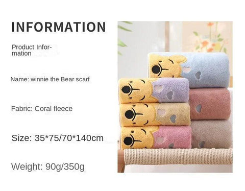 1-5PCS Winnie Bear Towel Bath Towel Set Soft and Absorbent Coral Velvet Bath Towel Home Wash Towel Children's Cartoon Bath Towel