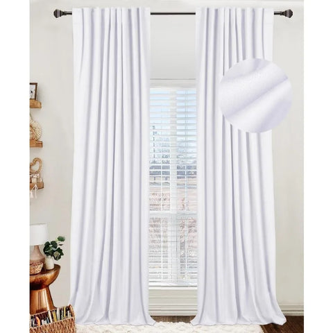 100% Blackout Shield Linen Blackout Curtains for Bedroom 96 Inches Long,Back Tab/Rod Pocket Living Room Drapes,