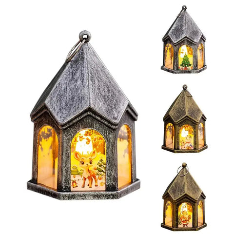 Retro Christmas Lanterns Glittering Night Light Lamp Multifunctional Lighted Christmas Holiday Lanterns Indoor Lanterns Ornament