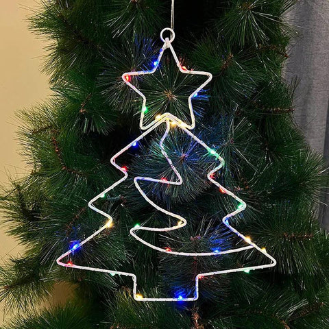 Xmas Tree Iron Frame LED Light String Window Hanging Ornament 2024 Christmas Decoration For Home 2025 New Year Party Gift Supply