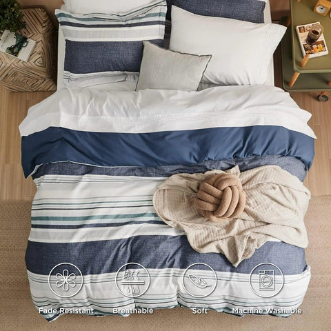 Striped Duvet Cover King - Scandinavian Duvet Cover Set with Zipper Closure, Grey Bedding Set