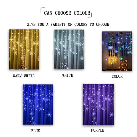 3.2M Christmas Snowflakes LED String Lights Flashing Fairy Curtain Lights Waterproof For Holiday Party Wedding Xmas Decoration