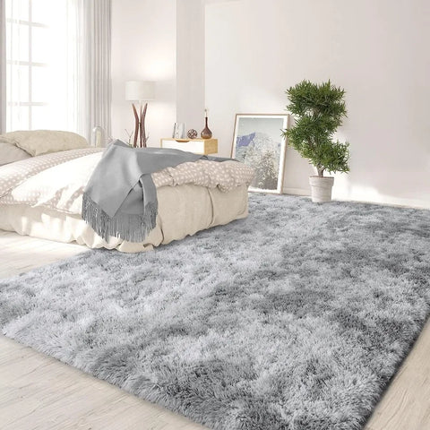 Feet Large Area Rugs, Tie-Dyed Light Grey Shaggy Rug Fluffy Throw Carpets, Ultra Soft Plush Modern Indoor Fuzzy Rugs