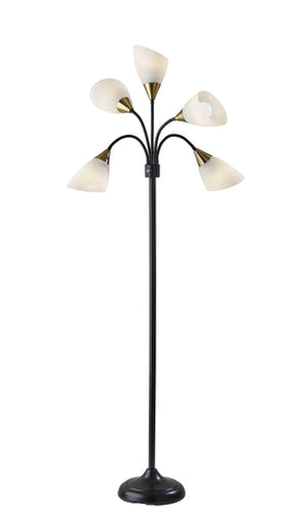 Five Light Floor Lamp, Brushed Steel, White Frosted Plastic Shade Room Decor