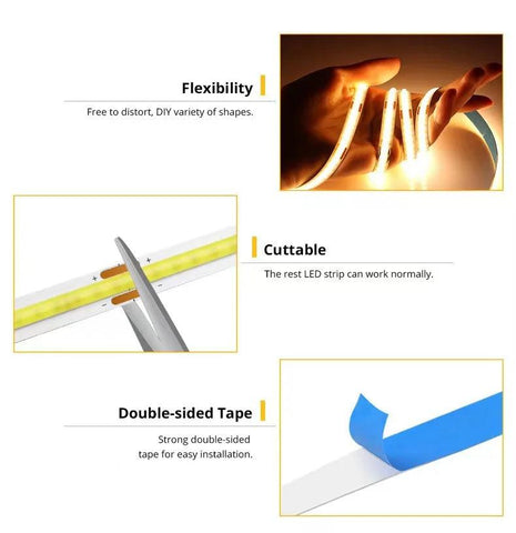 COB LED Lights Strip Touch Sensor Dimmable 5V USB RA90 Christmas DIY TV Mirror Backlight Flexible Ribbon Tape Room Decoration