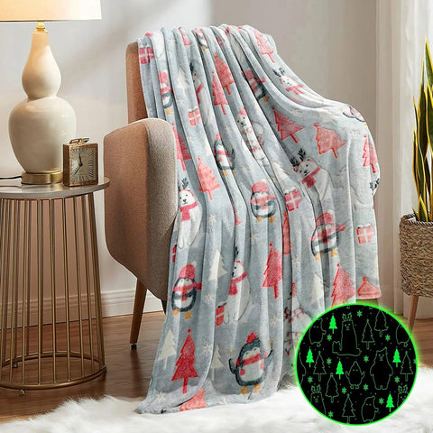 Christmas Luminous Soft Blanket with Lightweight and Breathable Material Suitable for Sofa Couch Bed