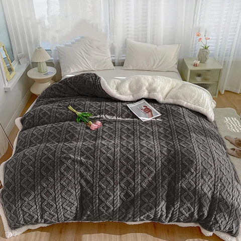 Home Thick Bed Blanket Double Layer Winter Warm Double Sided Throw Sofa Cover Cozy Flannel Throw Bedspread Super Soft Warm Quilt