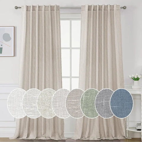 Natural Linen Curtains 108 inches Long for Living Room 2 Panels Back Tab Loop Pocket Linen Textured Light Filtering