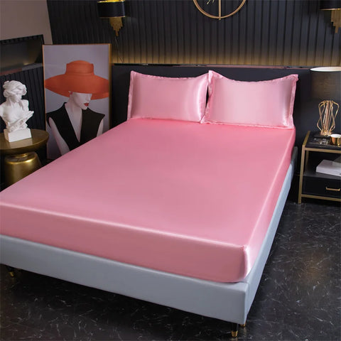 Luxury Satin Fitted Sheet High-End Solid Color Mattress Cover With Elastic Band Bedsheet 140x200 200x220 Fit Sheet