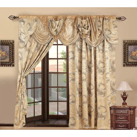 Jacquard Luxury Window 1 Panel Set Curtain with Attached Valance and Backing Bedroom