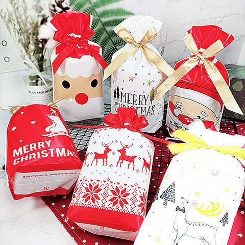 10Pcs Drawstring Christmas Gifts Bag Santa Claus New Year 2024 Large Candy Bag Cookie Packaging Bag Navidad Xmas Home Decoration