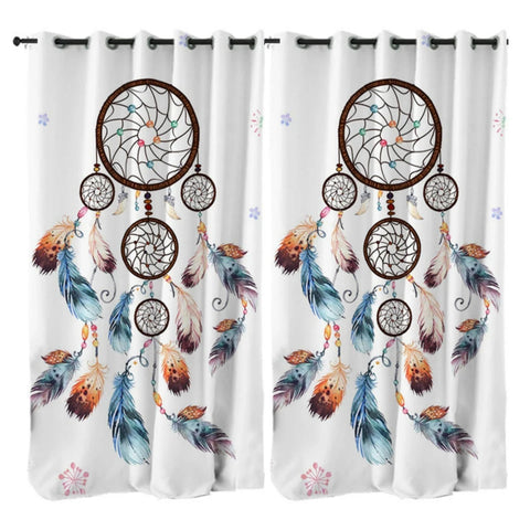 2PCS Dream Catcher Boho Living Room Curtains Feather Pattern Blue Galaxy Drape for Living Room Bedroom Window Treatment Curtain