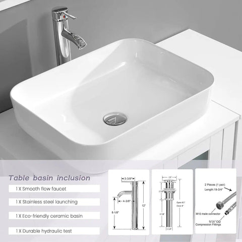 36” Bathroom Vanity Sink Combo with Free Standing Small Side Cabinet, Ceramic Vessel Sink&Water Save Faucet & Pop Up Drain&Mirro