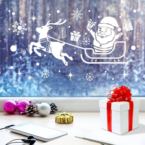 Christmas Window Stickers DIY Elks Sleigh Merry Christmas Decoration For Home 2023 Xmas Navidad Gift New Year 2024