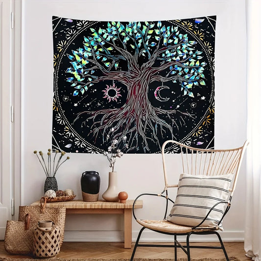 1Pcs 75x58cm Tree of Life Tapestry BlackLight Sun Moon Stars Galaxy Colorful Hippie Psychedelic Bedroom Dorm Decor Aesthetic