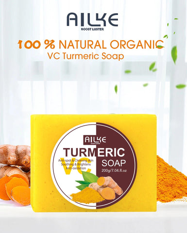 AILKE Natural Turmeric Soap Bar, Brighten, Remove Darkness, Acne, Pimples, Cleaning, Exfoliates, Uneven Skin Tone