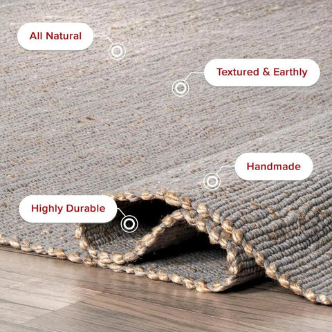 10x14 Elfriede Jute & Cotton Hand Woven Area Rug, Grey, Solid Rustic Farmhouse Style, Weaved Design, Natural Fiber