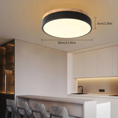 Bymaocar Modern LED Ceiling Light Minimalist Wood Style Flush Mount Three-color Ceiling Light Fit 10-15m² Area 360° Illumination