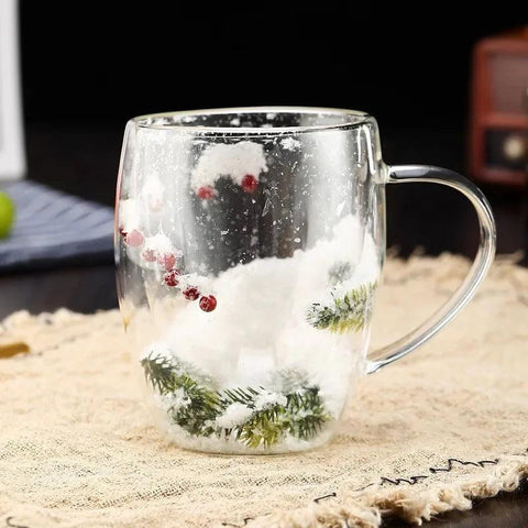 200/350ML Double Wall Glass Cup Creative Christmas Gift Theme Snow Scene Coffee Mug Heat Resistant for Hot Cold Beverages Cup