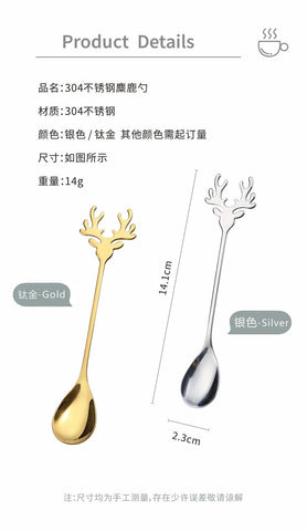 4pcs Christmas Elk Head Shape Stainless Coffee Spoon New Year 2024 Christmas Decoration Table Decor for Home Navidad 2023 Gifts