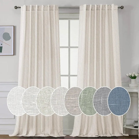 Natural Linen Curtains 108 inches Long for Living Room 2 Panels Back Tab Loop Pocket Linen Textured Light Filtering