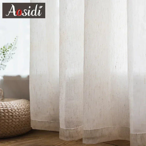 Beige linen tulle curtains for living room Modern flax sheer curtains for bedroom Solid voile curtain for children window drapes