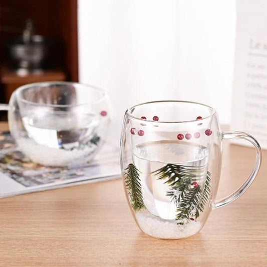 200/350ML Double Wall Glass Cup Creative Christmas Gift Theme Snow Scene Coffee Mug Heat Resistant for Hot Cold Beverages Cup