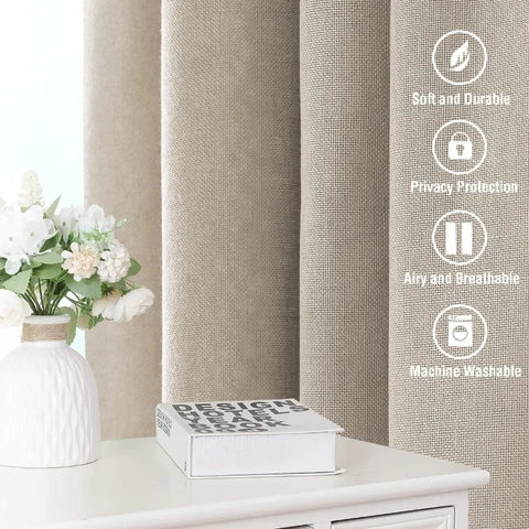 Natural Linen Curtains 108 inches Long for Living Room 2 Panels Back Tab Loop Pocket Linen Textured Light Filtering