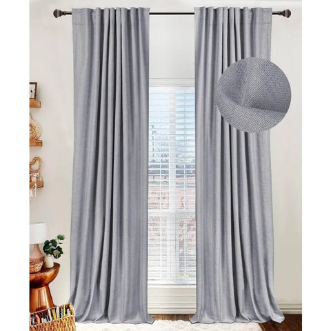 100% Blackout Shield Linen Blackout Curtains for Bedroom 96 Inches Long,Back Tab/Rod Pocket Living Room Drapes,