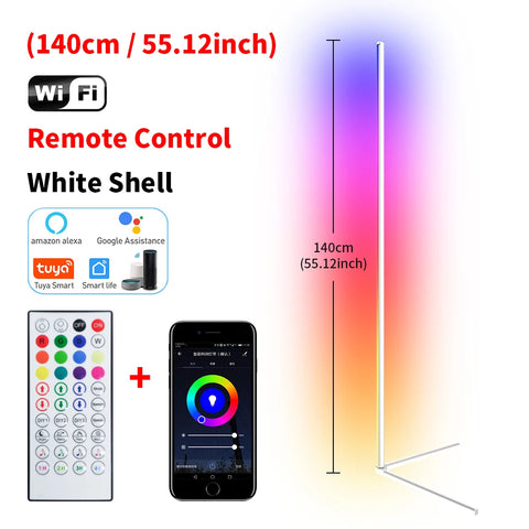 Living Room Dimmable RGB Corner Floor Lamp 140cm Stand Smart APP LED Mood Light for Bedroom Nordic Home Decor Interior lighting