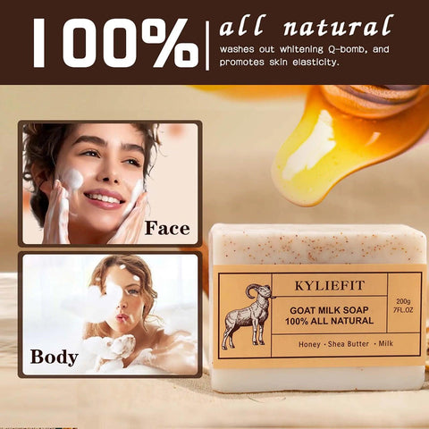 KYLIEFIT Brightening, Moisturizing Soap Bar, Enriched Shea Butter, Goat Milk, Long Lasting Rich Smooth Lather, Skin Glow, 7 oz