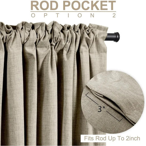 100% Blackout Shield Linen Blackout Curtains for Bedroom 96 Inches Long,Back Tab/Rod Pocket Living Room Drapes,