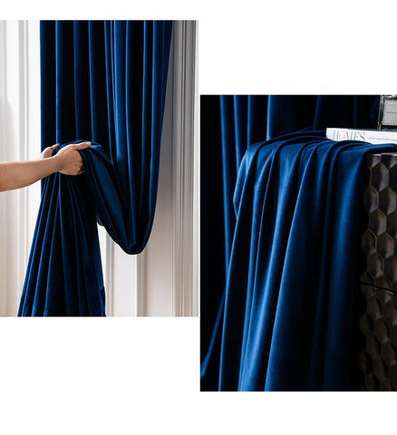 Fashion Royal Blue Velvet Curtains for Living Room Luxury Blackout Bedroom European Window Kitchen Elegant Solid Color Tulle