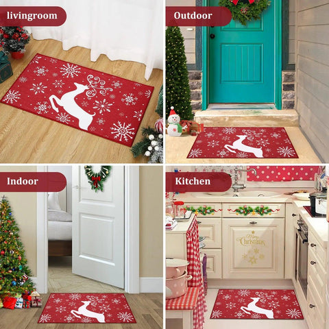 Christmas Decorative Doormat Holiday Christmas Deer Welcome Mat for Home Decoration Non Slip Backing Entrance Floor Mat