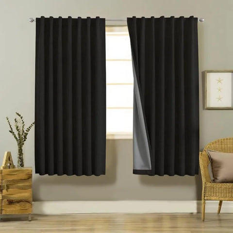 Blackout Linen Curtains Long 100% Blackout Drapes 95 inch Length 2 Panels Set