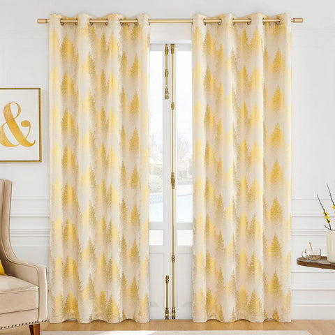 Metallic Tree Blackout Curtains Bedroom Length Living-Room Branch Print Curtain Panels Triple Weave Thermal Insulated Drapes