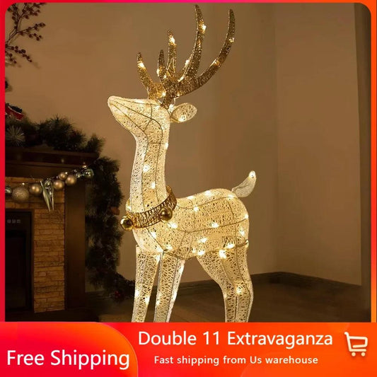 Christmas Reindeer Outdoor Decoration, 70 Warm White Lights Reindeer Yard Decoration 3D White Deer, 4-foot Outdoor Decoration