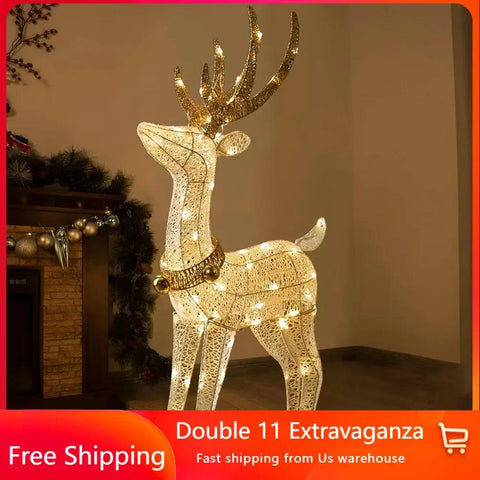 Christmas Reindeer Outdoor Decoration, 70 Warm White Lights Reindeer Yard Decoration 3D White Deer, 4-foot Outdoor Decoration