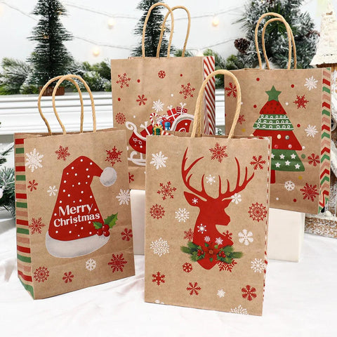 Christmas Santa Claus Snowflake Kraft Paper Handbag Marry Christmas Party Decor For Home 2024 Navidad Natal Noel New Year 2025