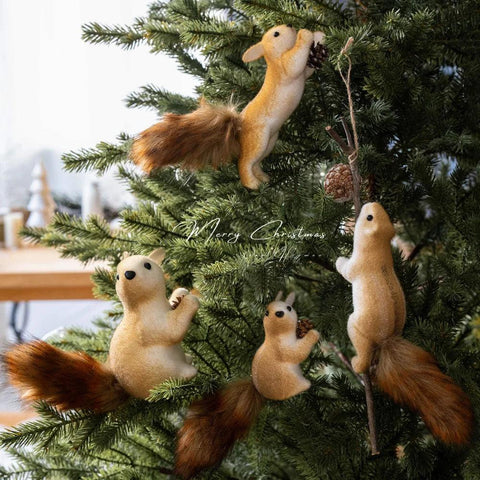 7Pcs/Set Christmas Stuffed Squirrels Bulk 5 Inch Small Plush Squirrels Toys Christmas Tree Ornaments Gifts Birthday Party Favor