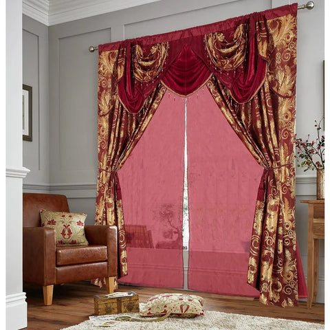 Jacquard Luxury Window 1 Panel Set Curtain with Attached Valance and Backing Bedroom