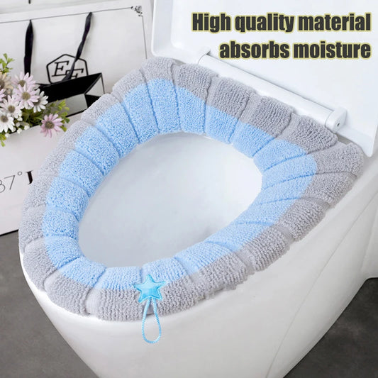 1 Pack Stitched Color Portable Knitted Toilet Mat Thickened Washable Antifreeze Toilet Cover Thickened Knitted O Type Universal