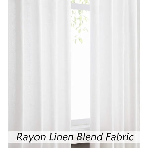 White Tie Top Curtain Semi Sheer Window Treatment Linen Cotton Blend Decorative for Living Room Drape 108 Inch Length