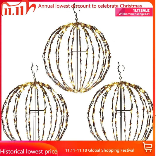 3 Pack 16” Outdoor/Indoor LED Christmas Light Balls. Durable, Waterproof, Long-lasting, Lightweight Bright Light Ball.