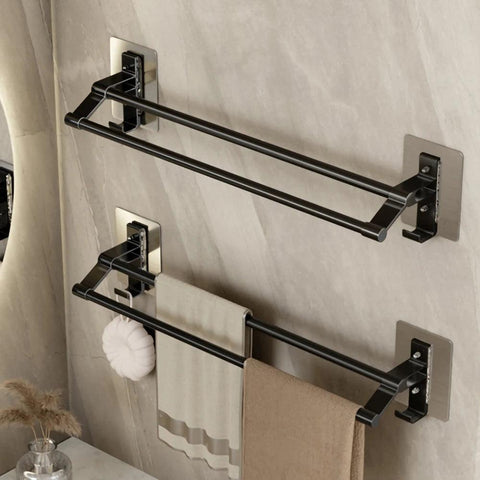 【 2-piece set 】 Towel pole double pole bathroom non perforated towel hanging pole toilet towel rack hook storage rack