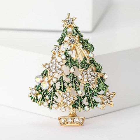 Christmas Rhinestone Star Tree Brooches for Women Unisex Enamel Botanical Pins Office Party Friend Gifts Jewelry Accessories