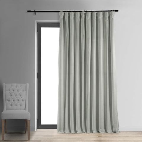 Blackout Velvet Curtains 120 Inches Long Extra Wide Heat & Full Light Blocking Blackout Curtain 100W x 120L, Reflection Grey