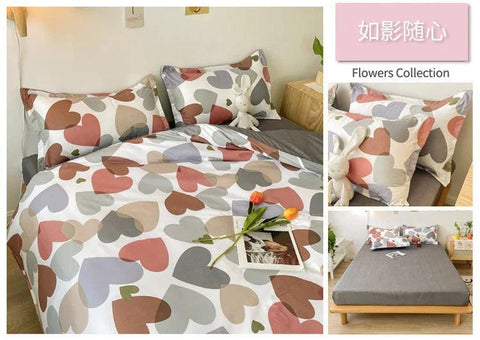 Cute Double Cotton Bedding Set with Four-Piece Linens, Pillowcase, Textile for Girl's Dormitory Bedclothes