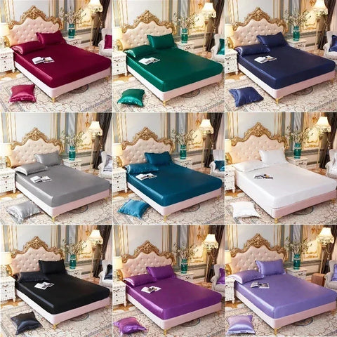 High-End Rayon Satin Fitted Sheet Silky Solid Color Bed Sheet Elastic Band Sheets Smooth Bedsheet Mattress Cover 140x200 160x200