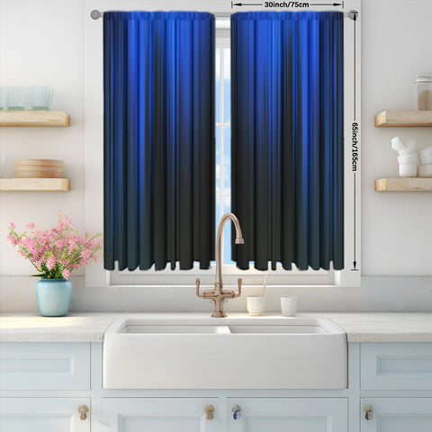 2pcs Blue/black Gradient Stripe Design Printed Curtain for Home Decor - Rod Pocket Window Treatment for Bedroom, Office, Kitchen